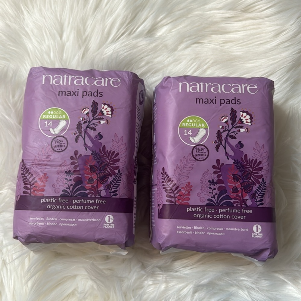 NATRACARE Maxi Pads Regular w/Organic Cotton Plastic Perfume Free x2 packs